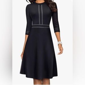 Homeyee Women's Chic Crew Neck 3/4 Sleeve Party Homecoming Aline Dress